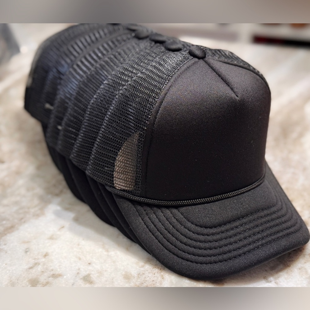 Lot of 8 Mid Profile Blank Trucker Hats – New Adjustable Mesh Caps Black - Picture 3 of 9